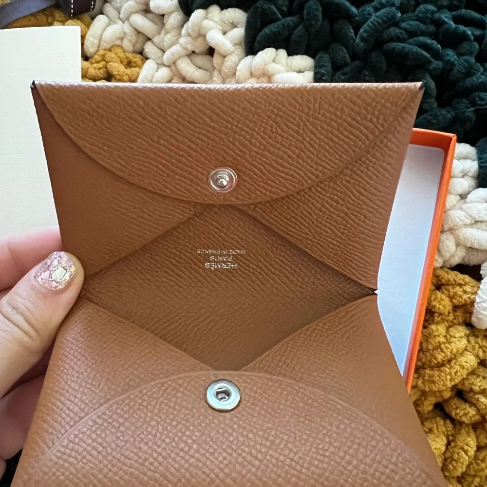 Authentic Hermès Calvi Card Holder Epsom Leather in Gold (New)